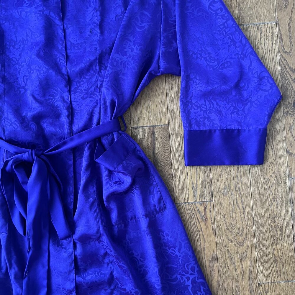 Vintage 80s Gold Label Victoria’s Secret Purple‎ Satin Robe Womens M Jacquard - Picture 3 of 10